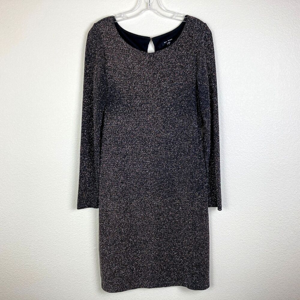 Blu Sage Fitted Sheath Dress Size 8 Black Silver Sparkly Stretch Cocktail Party